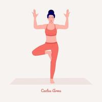 postura de yoga de cactus. mujer joven practicando ejercicio de yoga. mujer entrenamiento fitness, aeróbicos y ejercicios. vector