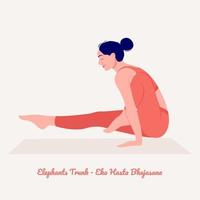 Postura de yoga de la trompa de elefante. mujer joven practicando ejercicio de yoga. mujer entrenamiento fitness, aeróbicos y ejercicios. vector