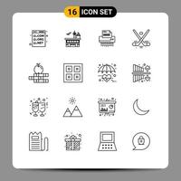 Group of 16 Outlines Signs and Symbols for paper information transit file confidential Editable Vector Design Elements