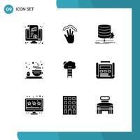 9 User Interface Solid Glyph Pack of modern Signs and Symbols of tea breakfast interface flow data Editable Vector Design Elements