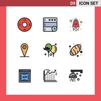 Modern Set of 9 Filledline Flat Colors and symbols such as baking father rocket dad pin Editable Vector Design Elements