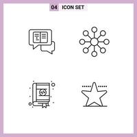 Pack of 4 creative Filledline Flat Colors of chat contacts sms organization coding Editable Vector Design Elements