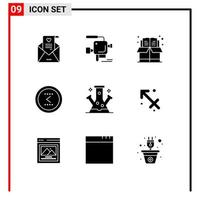 Pictogram Set of 9 Simple Solid Glyphs of chemistry left book interface arrow Editable Vector Design Elements