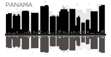 Silueta de horizonte de la ciudad de Panamá en blanco y negro con reflejos. vector