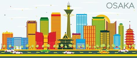 Osaka Skyline with Color Buildings and Blue Sky. vector