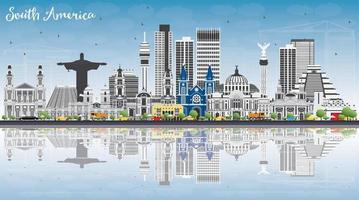 South America Skyline with Famous Landmarks and Reflections. vector