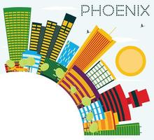 Phoenix Skyline with Color Buildings, Blue Sky and Copy Space. vector