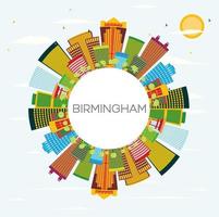 Birmingham Skyline with Color Buildings, Blue Sky and Copy Space. vector