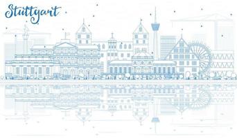 Outline Stuttgart Skyline with Blue Buildings and Reflections. vector