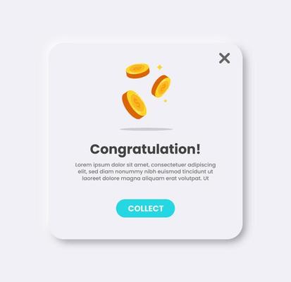 Reward pop up illustration in light neomorphic design style. User interface element.