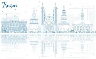 Outline Kazan Skyline with Blue Buildings and Reflections. vector