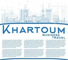 Outline Khartoum Skyline with Blue Buildings and Copy Space. vector