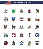 Pack of 25 creative USA Independence Day related Flat Filled Lines of love plent burger usa flower Editable USA Day Vector Design Elements