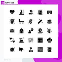 Group of 25 Modern Solid Glyphs Set for movie glasses care ok list Editable Vector Design Elements