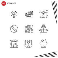 Pack of 9 Modern Outlines Signs and Symbols for Web Print Media such as air call achieve answer clothing Editable Vector Design Elements