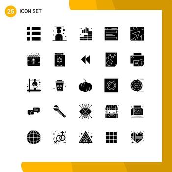 Mobile Interface Solid Glyph Set of 25 Pictograms of user hero student header graph Editable Vector Design Elements