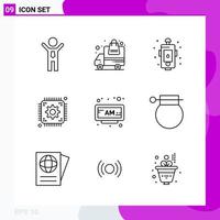 Line Icon set Pack of 9 Outline Icons isolated on White Background for Web Print and Mobile vector