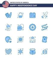 Blue Pack of 16 USA Independence Day Symbols of drink usa day sports baseball Editable USA Day Vector Design Elements