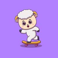 cute sheep playing skateboard cartoon vector