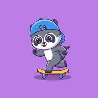 cute racoon playing skateboard cartoon vector