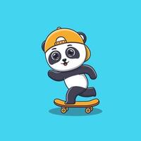 cute panda playing skateboard cartoon vector