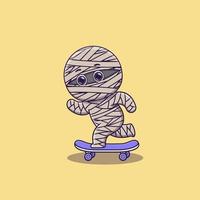 cute mummy playing skateboard cartoon vector