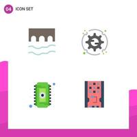 Modern Set of 4 Flat Icons and symbols such as bridge chip monument setting memory Editable Vector Design Elements