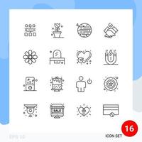 Set of 16 Vector Outlines on Grid for design work moon themes earth Editable Vector Design Elements