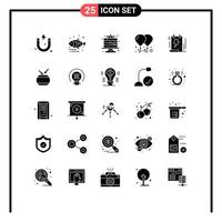 Pack of 25 Modern Solid Glyphs Signs and Symbols for Web Print Media such as bolt energy mardi gras document fly Editable Vector Design Elements