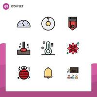 conjunto de 9 iconos de interfaz de usuario modernos símbolos signos para clima de flores rango termómetro baño elementos de diseño vectorial editables vector