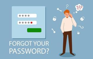 el hombre olvidó sus datos personales. el concepto de un protector de pantalla web con una contraseña olvidada. vector