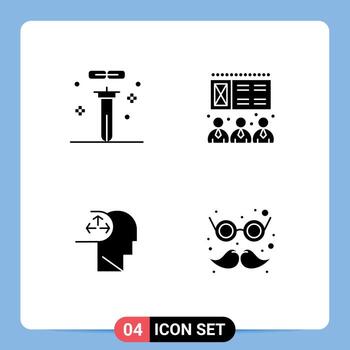 4 conjunto de glifos sólidos universales para aplicaciones web y móviles presentación de laboratorio de trastornos biológicos elementos de diseño de vectores editables humanos