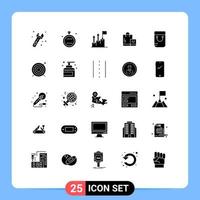 Editable Vector Line Pack of 25 Simple Solid Glyphs of bag market achievement ecommerce mission Editable Vector Design Elements