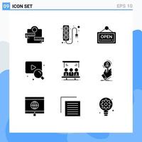 Modern Set of 9 Solid Glyphs Pictograph of technology project open search web Editable Vector Design Elements