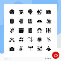 25 conjunto de glifos sólidos universales para aplicaciones web y móviles bolsa de salud graduado luz de emergencia salvavidas elementos de diseño vectorial editables vector