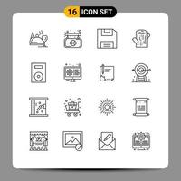 16 Universal Outlines Set for Web and Mobile Applications turntable products floppy electronics wood Editable Vector Design Elements