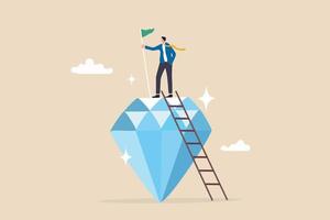 Value proposition, company value in marketing term of benefit for customer to buy product and service, quality or advantage concept, businessman holding winning flag on precious high value diamond. vector