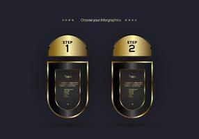 Two golden and premium banners infographic for muiltiperpose design, golden vector buttons in Five options style dark and gold concepts.