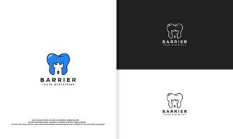 Barrera de protección dental, combinación de engranaje y fuerte. logotipo dental. vector