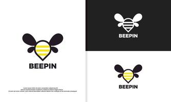 logo illustration vector graphic of bee combined with point symbol. suitable for honey bee company, etc.