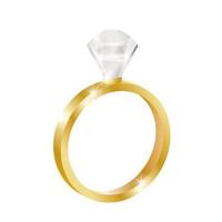 anillo dorado con piedra blanca. anillo de compromiso, boda, boda. ilustración. vector