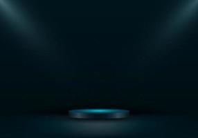 3D podium platform empty dark green studio room with spotlight and scattered dust particles on show stage. Luxury style vector