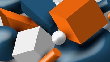 Set of 3D geometric blue, orange, white colors elements pattern on white background vector