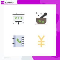 conjunto de 4 iconos planos comerciales para el regreso a la escuela moneda hospital sopa yen elementos de diseño vectorial editables vector