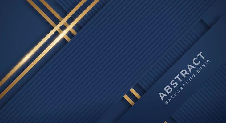 Abstract Dark Blue Background with Golden Lines Luxury Strings. Geometric Backdrop with Textured Paper Layers for Business Presentation Template