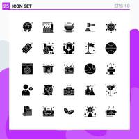 25 Thematic Vector Solid Glyphs and Editable Symbols of judge gavel hot court action Editable Vector Design Elements