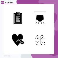 Editable Vector Line Pack of 4 Simple Solid Glyphs of coding heart beat design lamp plus Editable Vector Design Elements