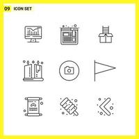 9 Icon Set Simple Line Symbols Outline Sign on White Background for Website Design Mobile Applications and Print Media vector