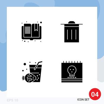 Pictogram Set of 4 Simple Solid Glyphs of book summer reading ui ghost Editable Vector Design Elements