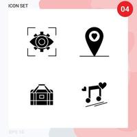Solid Glyph Pack of 4 Universal Symbols of eyesight gym view heart music node Editable Vector Design Elements